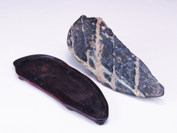 雨竹亭] 【佐治川石(台座付)】添景 添配 水石 盆栽 盆景 盆石 鑑賞石