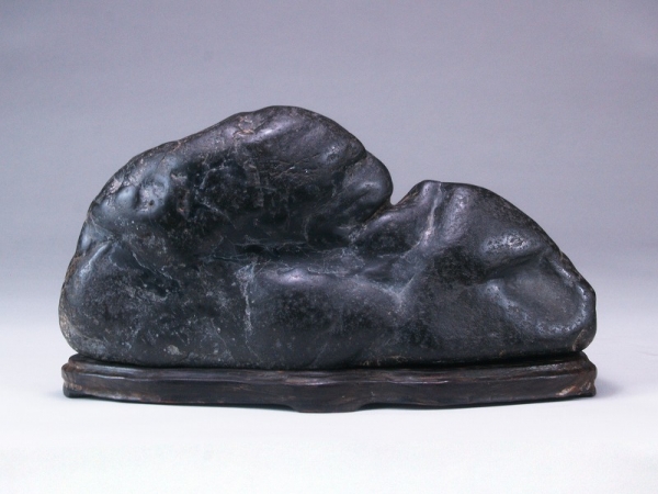 [雨竹亭] 【加茂川石(台座付)】添景 添配 水石 盆栽 盆景 盆石 鉴赏