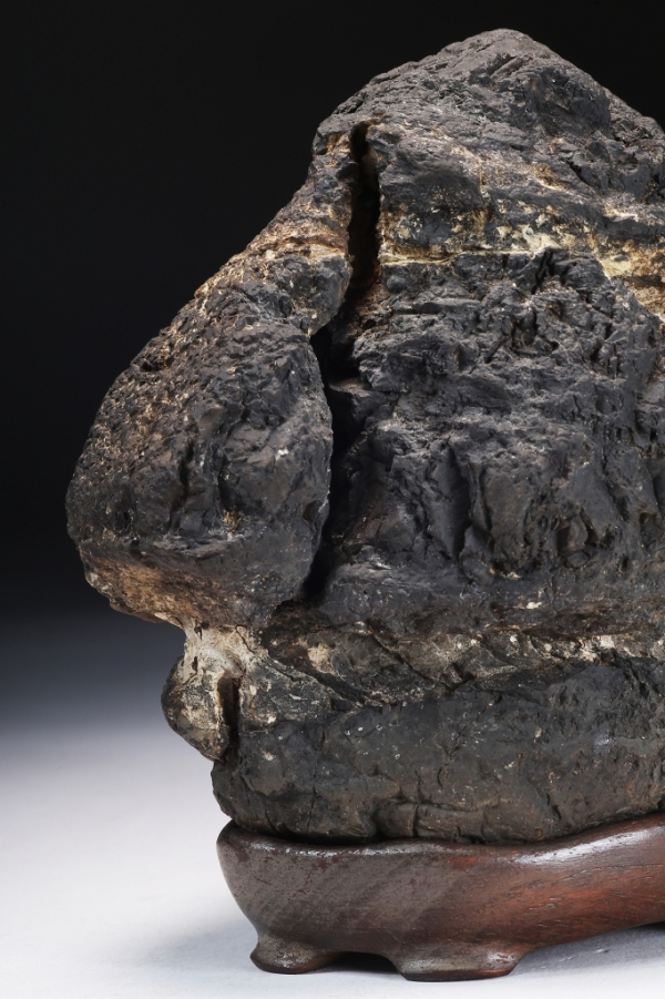 [雨竹亭] 【安倍川石(台座付)】添景 添配 水石 盆栽 盆景 盆石 鉴赏