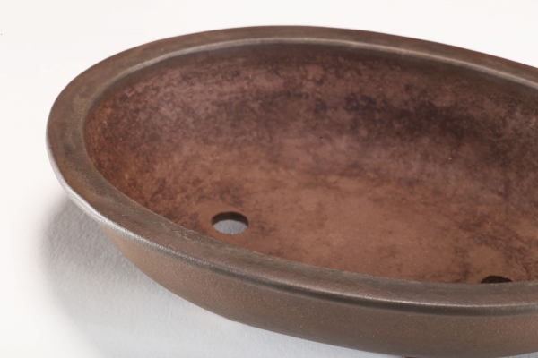 雨竹亭] 中渡紫泥外縁楕円樹鉢 中国古盆 宜興紫砂 [雨